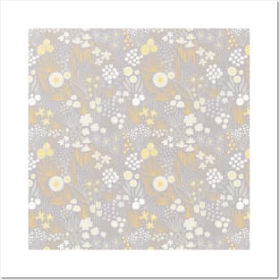 Flower Field Gray Yellow White Posters and Art